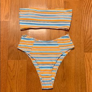 Two piece blue and orange bikini
